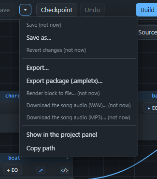 The Save menu: Export package (.ampletx).